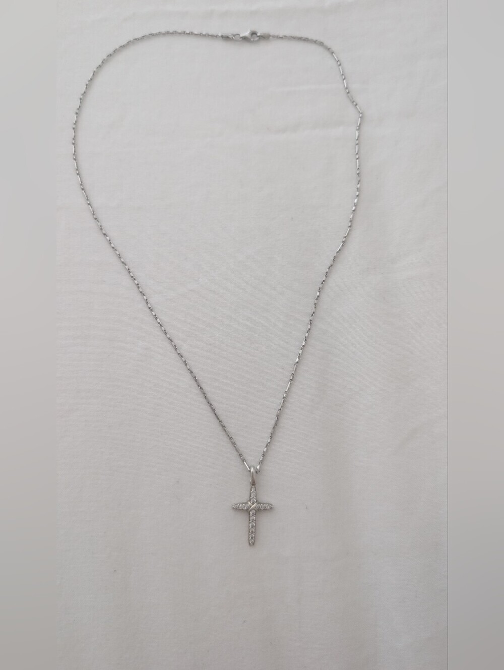 Vintage Real Silver EMC S925 Made In Italy Cross Pendant Necklace Diamonds - Picture 1 of 7